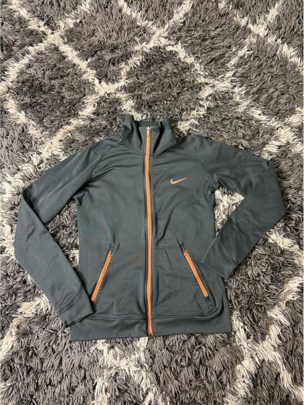 Nike Youth Boys Large L (14-16) Dri-Fit Full Zip Running Jacket Gray Orange Trim